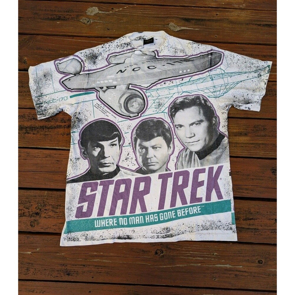 Vintage 1992 Star Trek Original Spock T-Shirt All Over Print Kirk XL USA